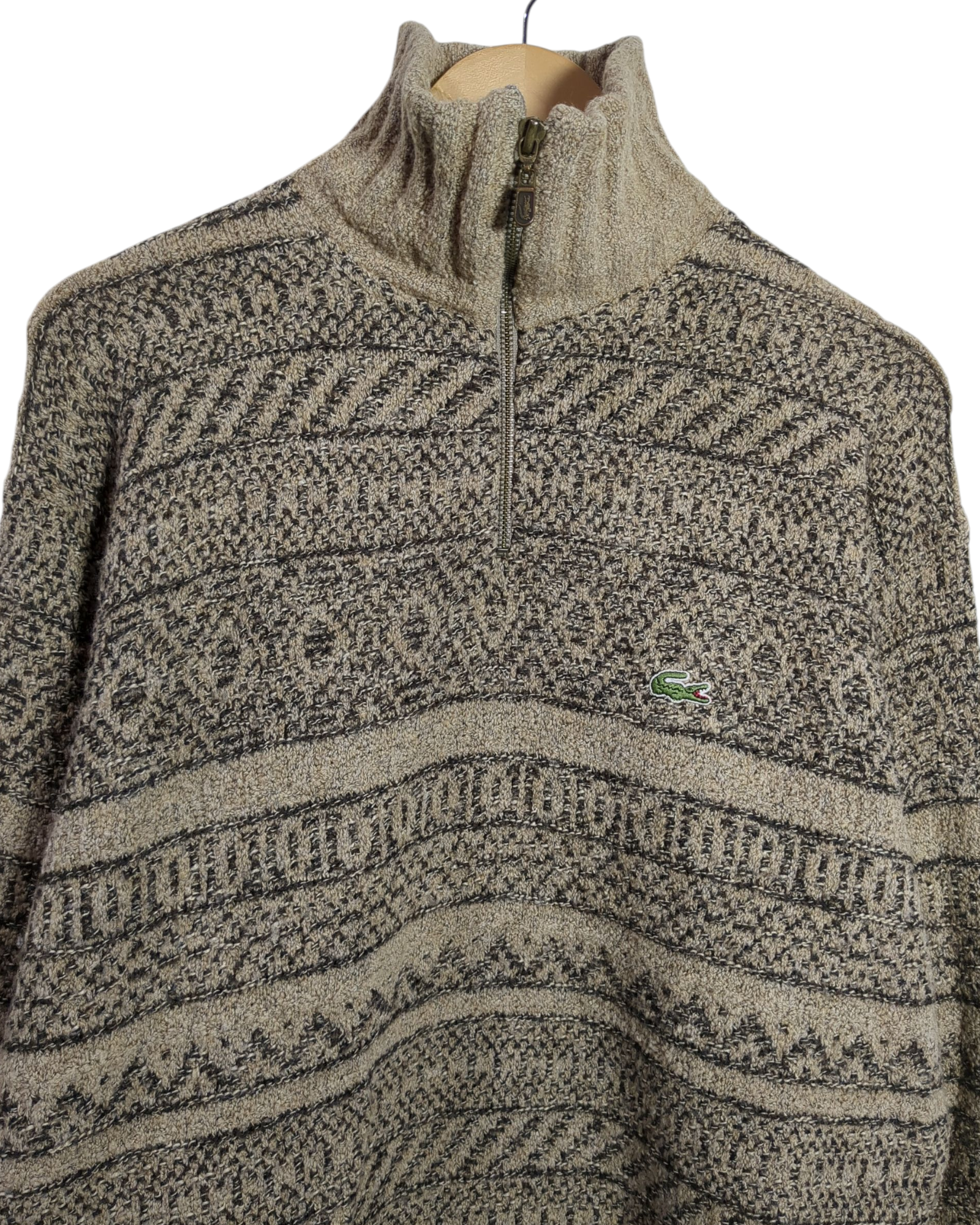 Lacoste 90s 1/4 Zip Knit Jumper - (L)