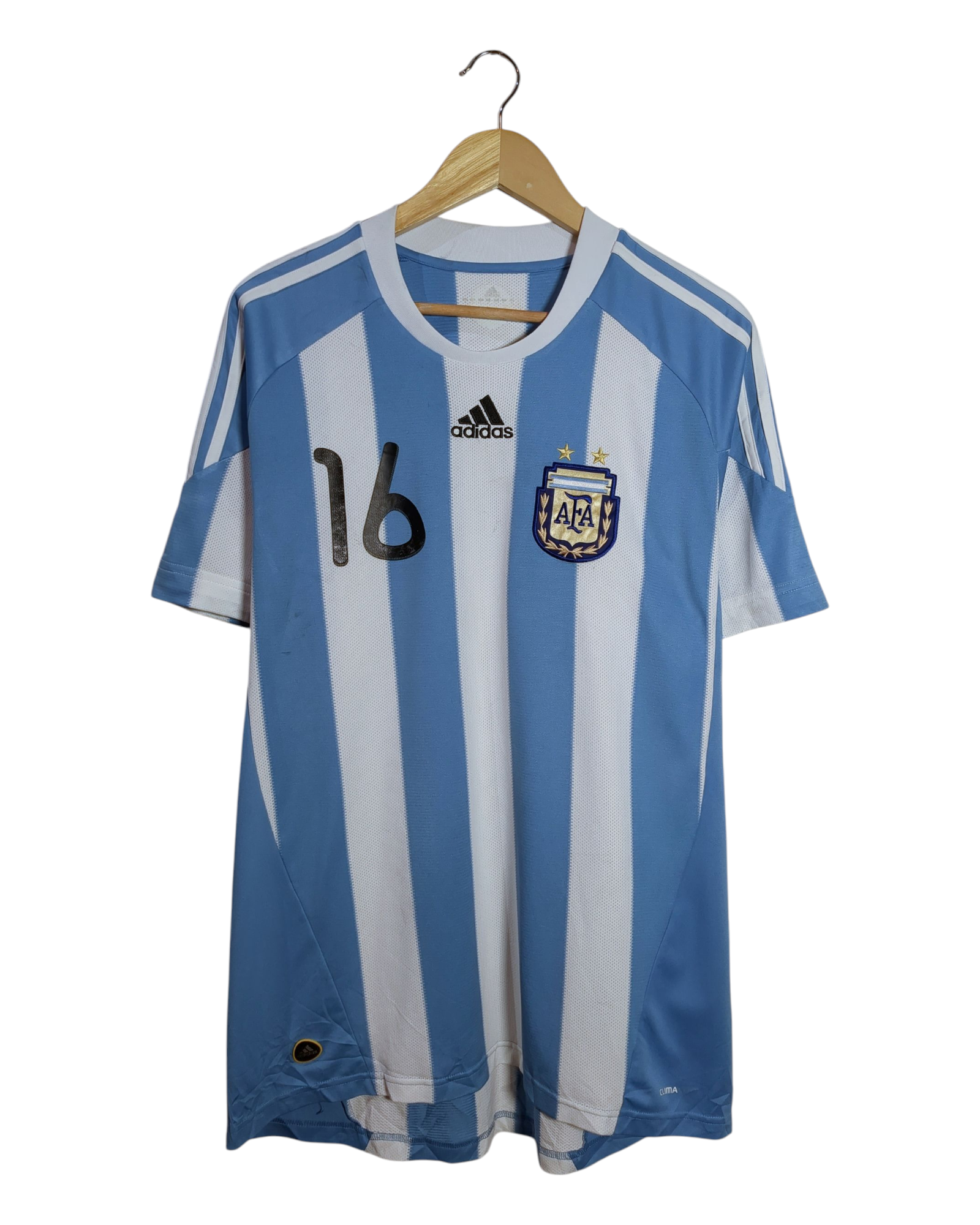2010-11 Argentina Adidas Home Shirt #16 Kun Aguero - (L)