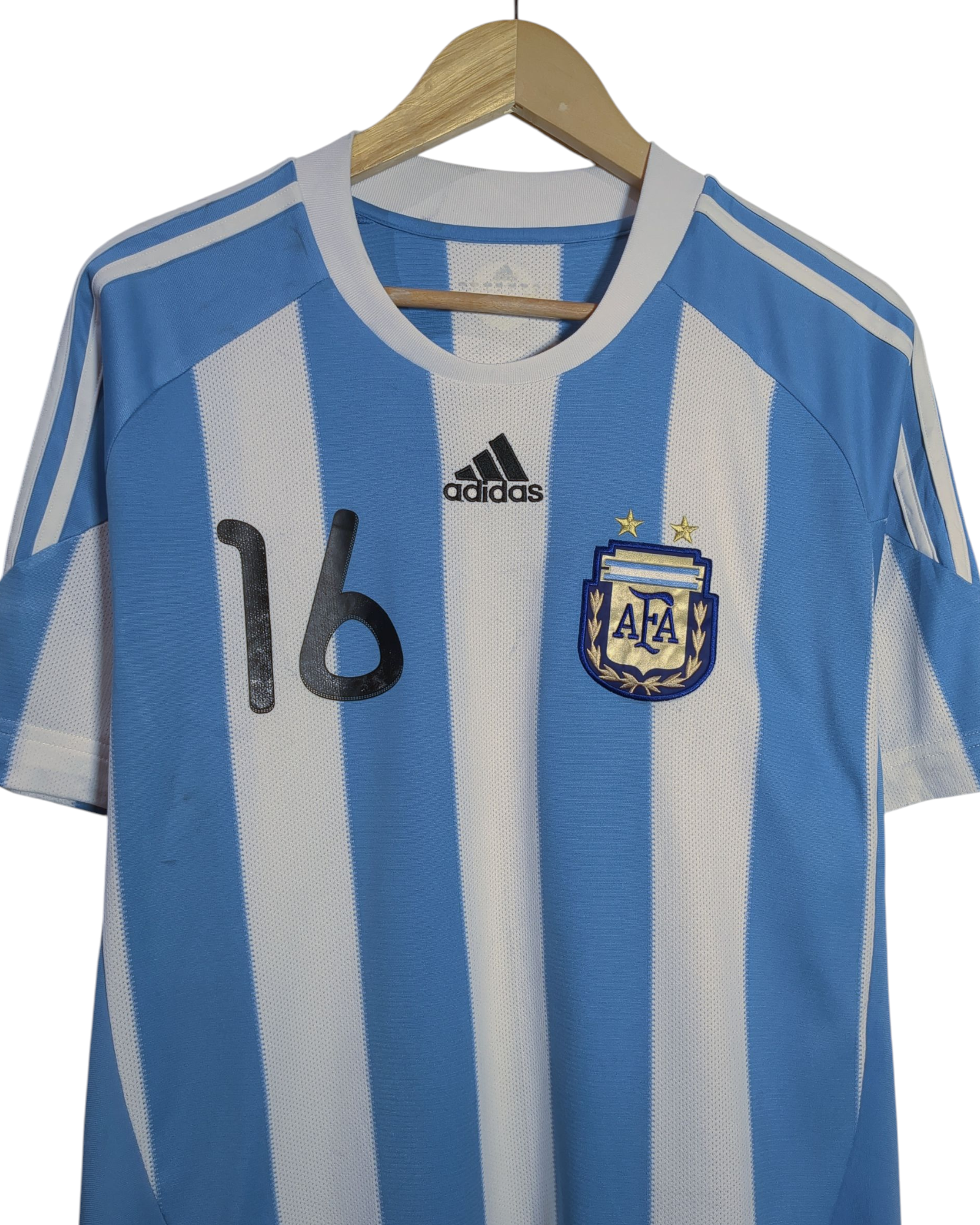2010-11 Argentina Adidas Home Shirt #16 Kun Aguero - (L)