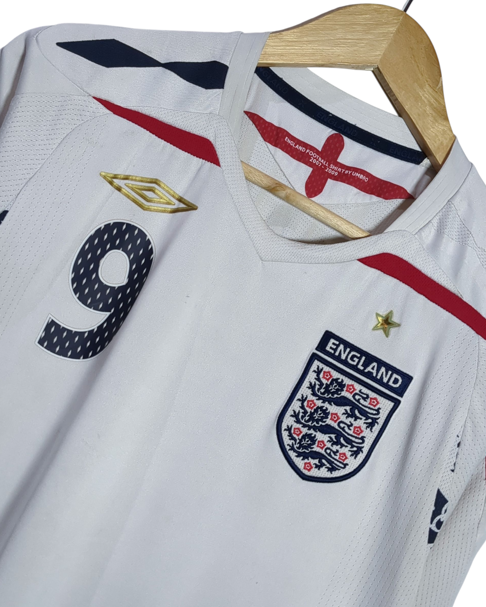 2007-09 England Umbro Home Shirt #9 Rooney - (M)
