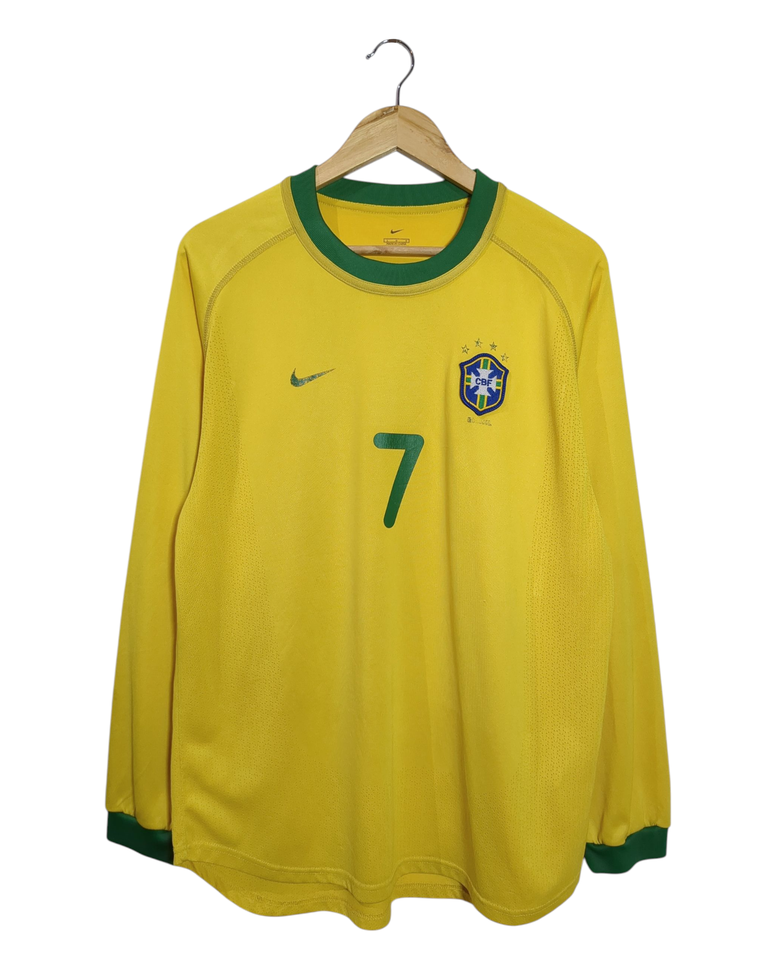 2000-02 Brazil Nike Home L/S Shirt #7 - (L)