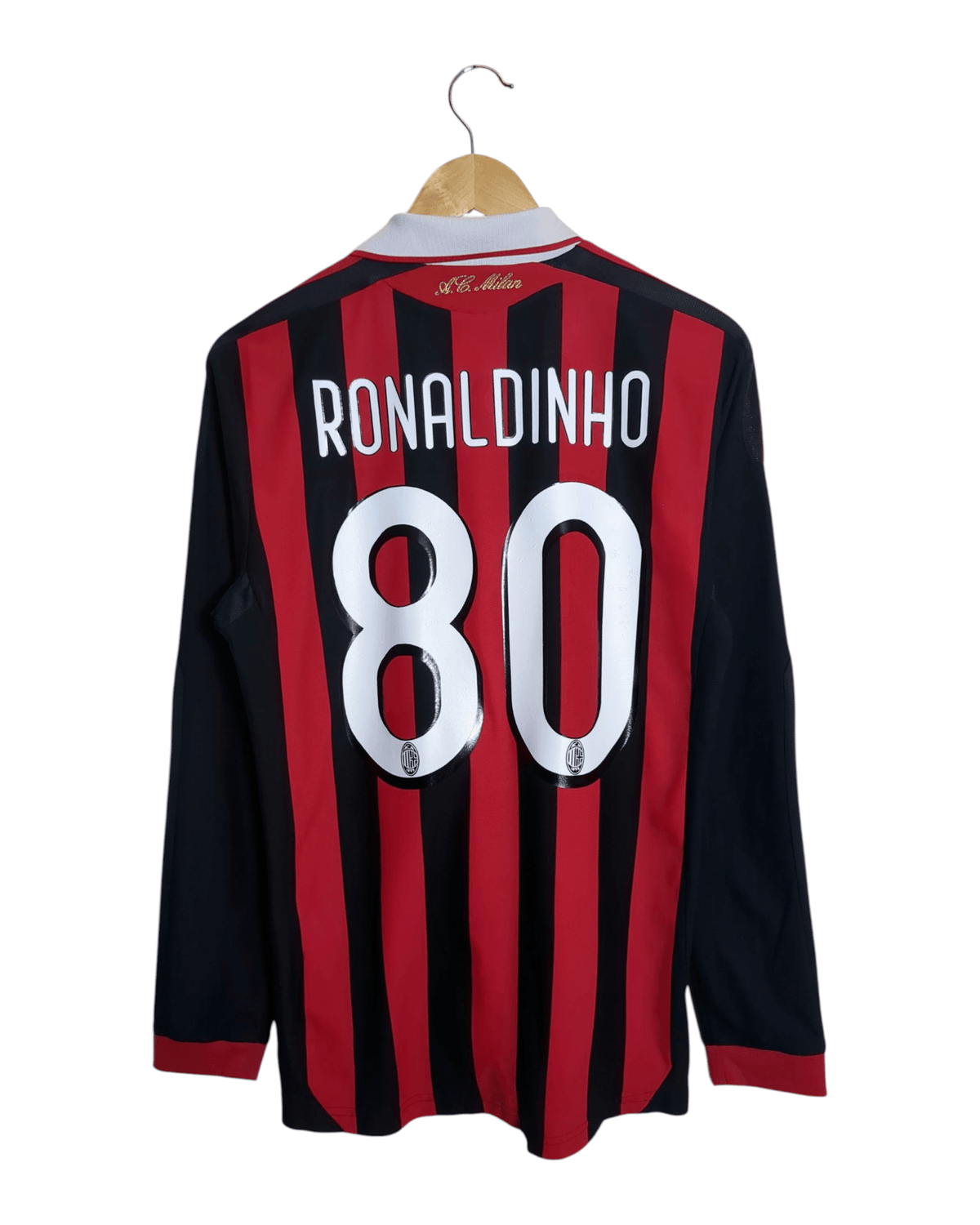 2009-10 AC Milan Adidas Home L/S Shirt #80 Ronaldinho - (S)