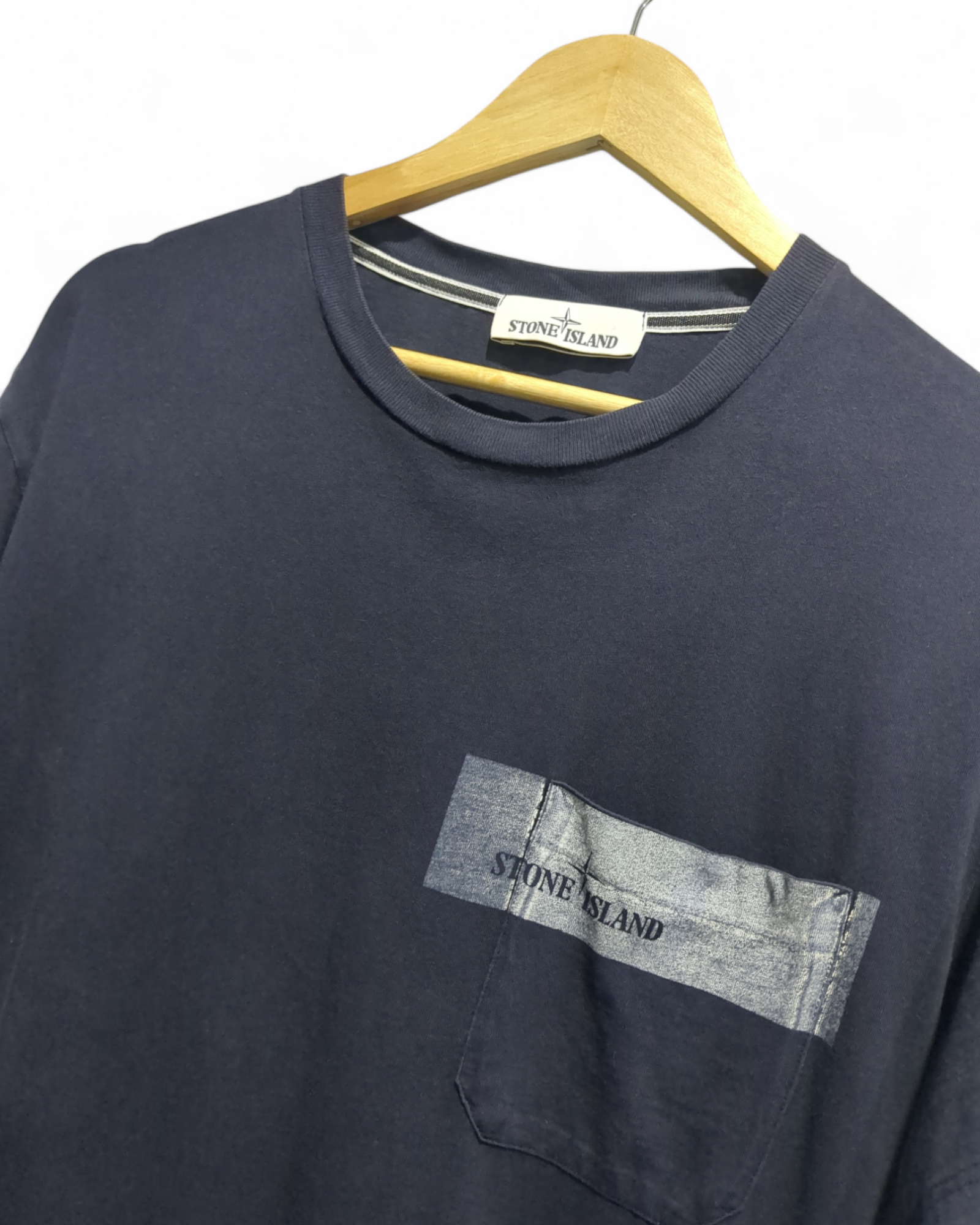 Stone Island Corroded Pocket Logo Navy Tee - (L)