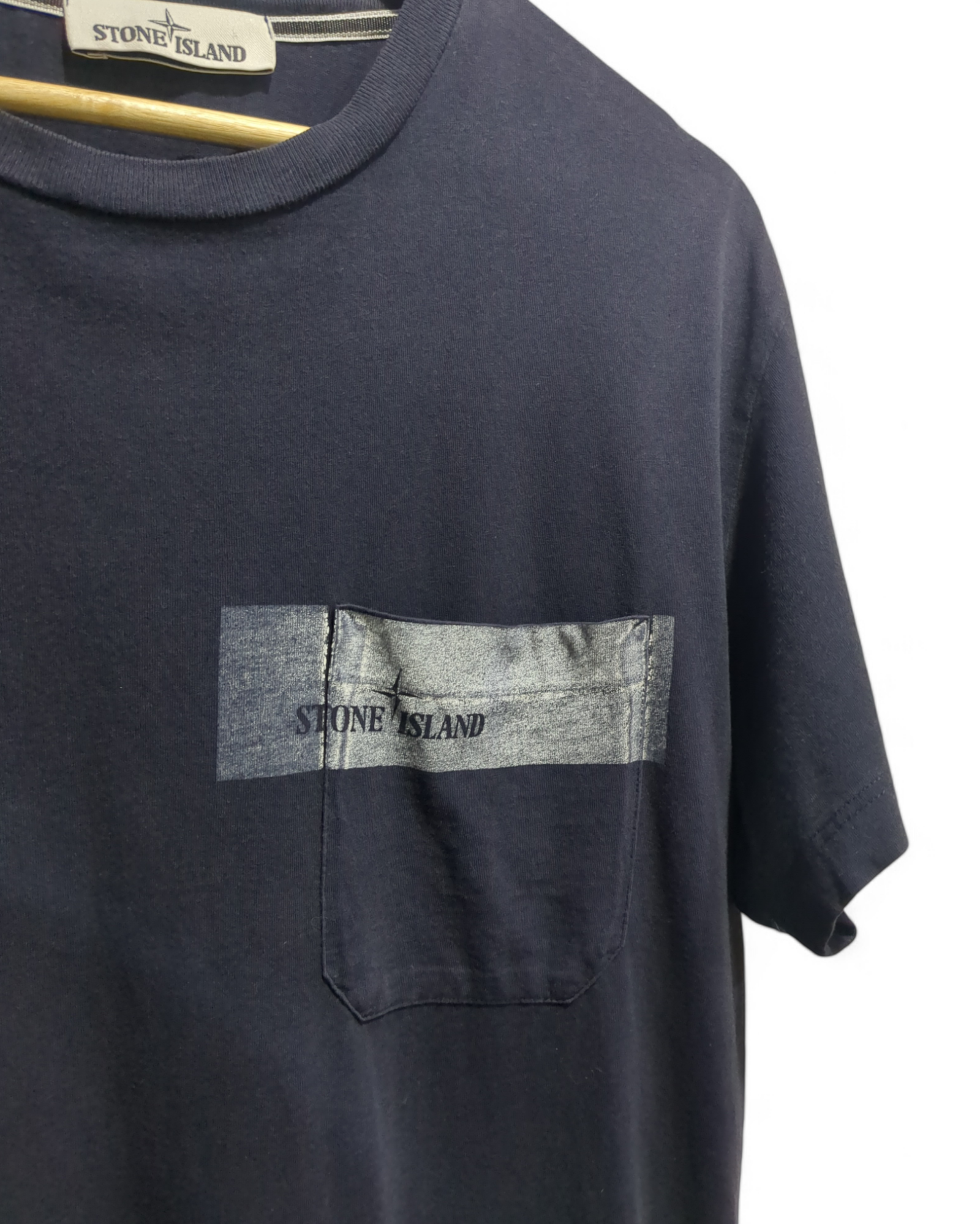 Stone Island Corroded Pocket Logo Navy Tee - (L)