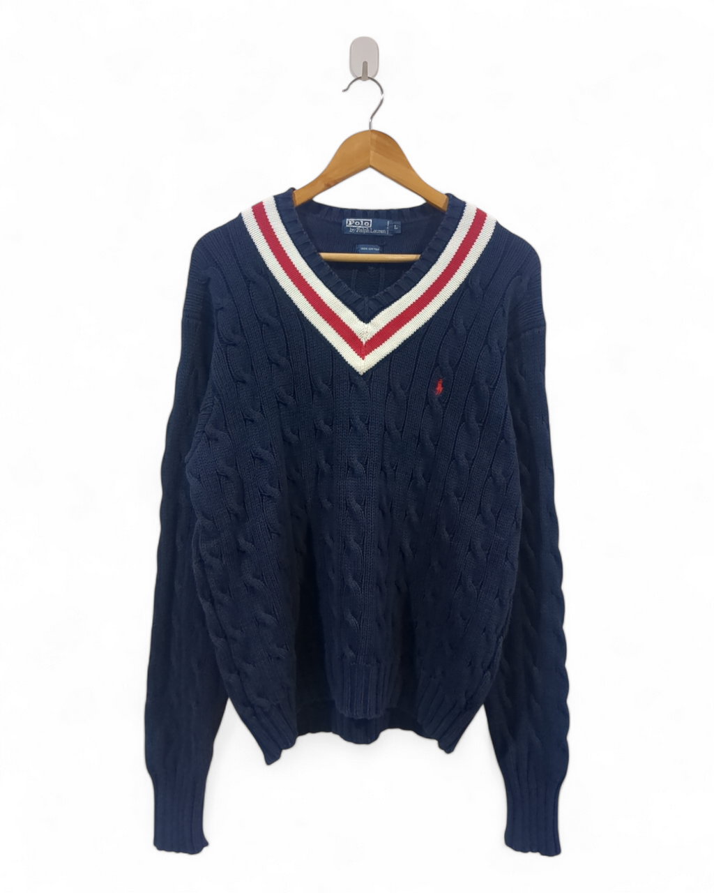 Ralph Lauren 00s Cable Knit Polo Sweater - (L)
