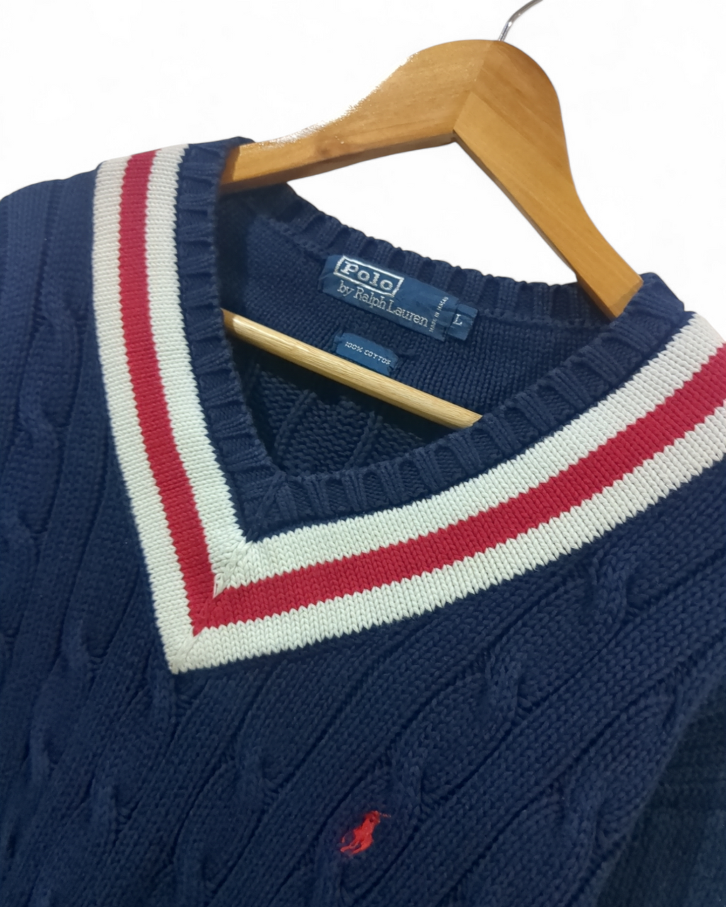 Ralph Lauren 00s Cable Knit Polo Sweater - (L)