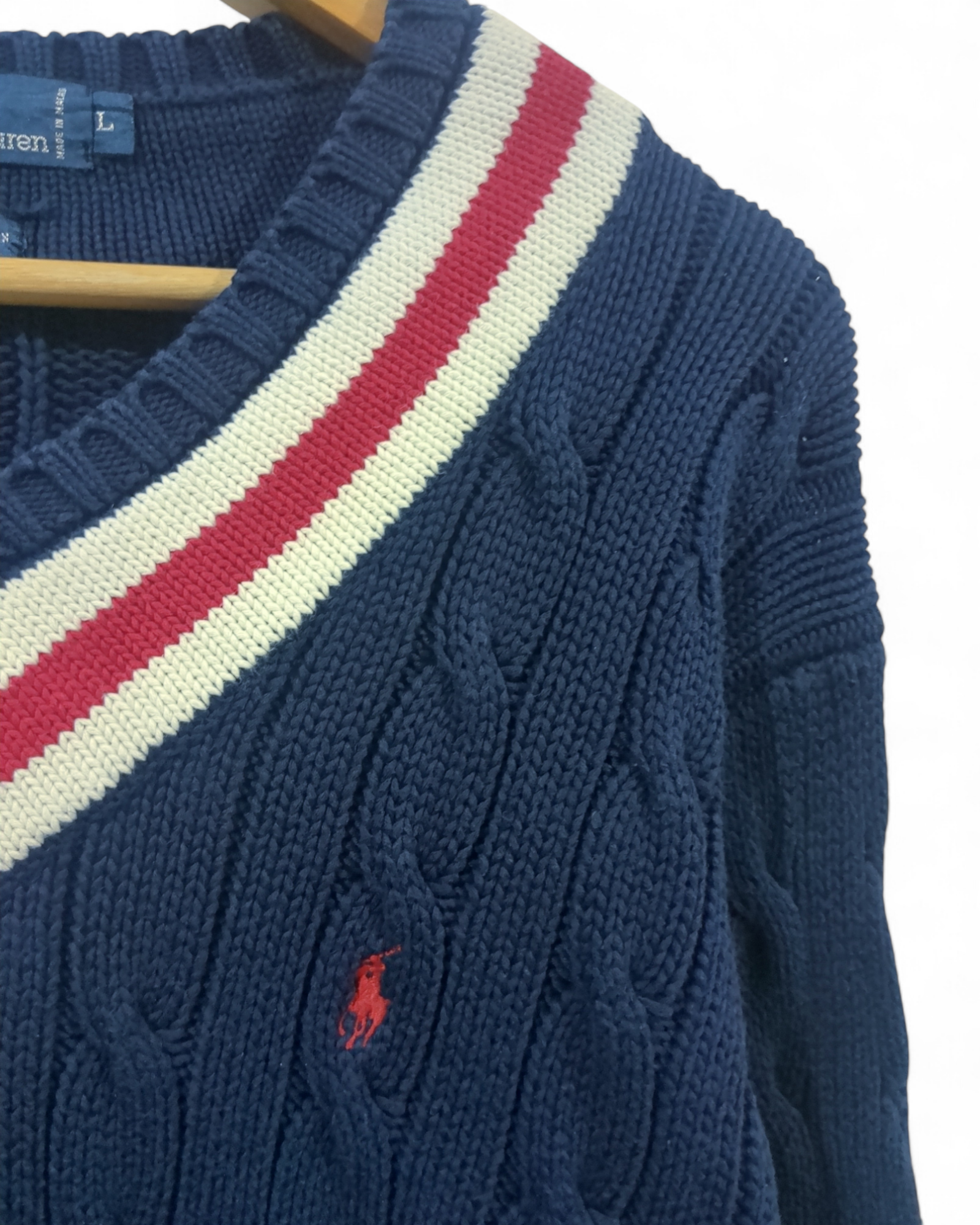 Ralph Lauren 00s Cable Knit Polo Sweater - (L)
