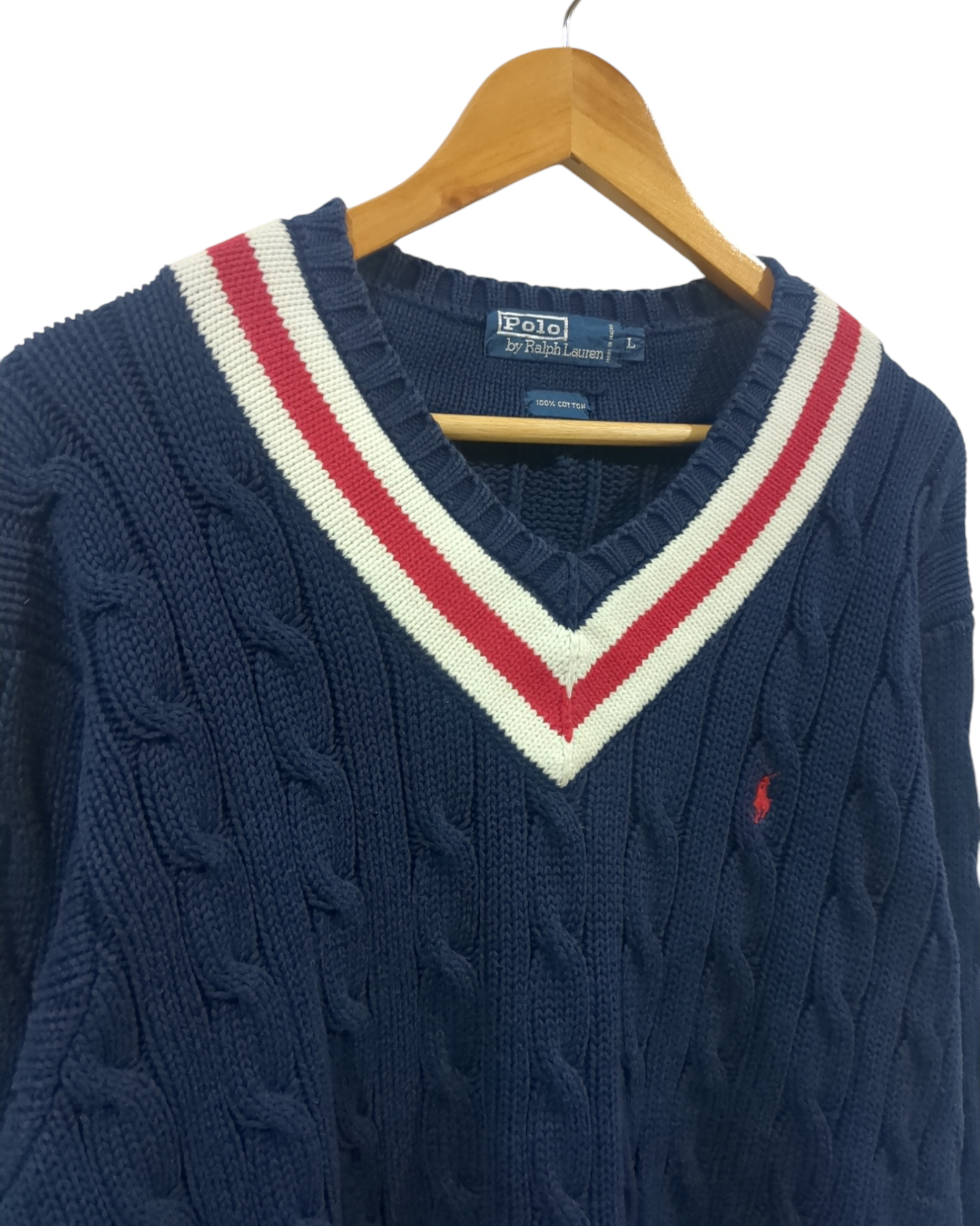 Ralph Lauren 00s Cable Knit Polo Sweater - (L)